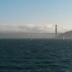 Golden Gate Bridge covered in fog